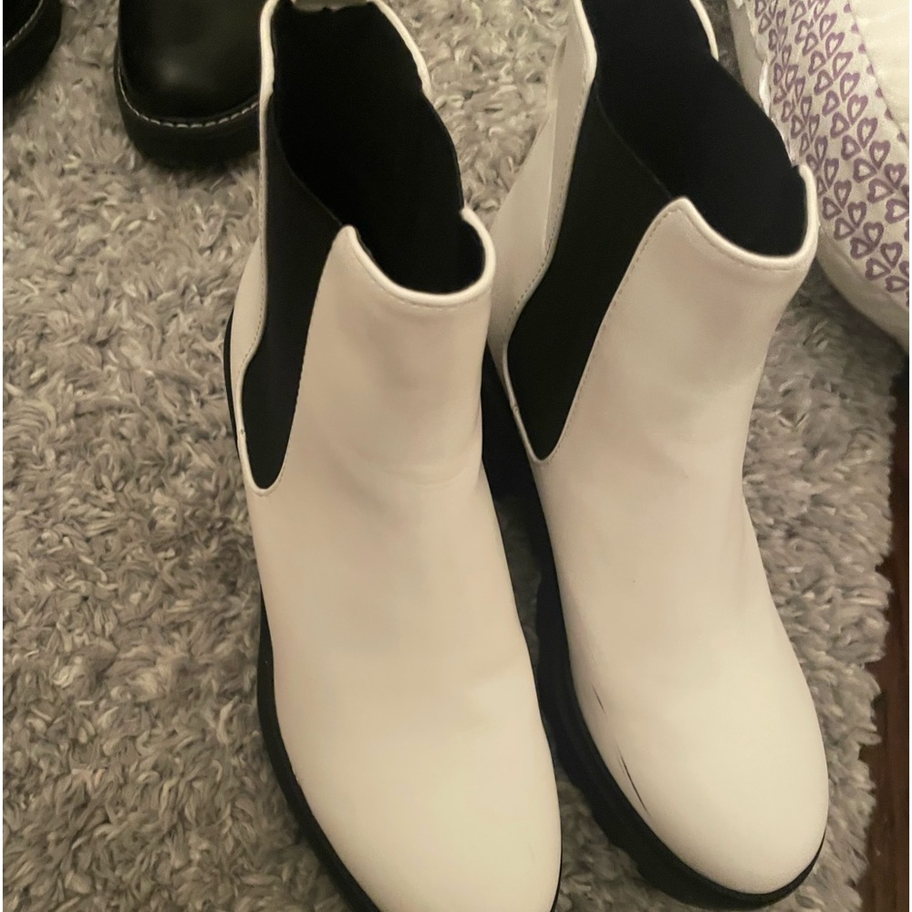 black and white boots